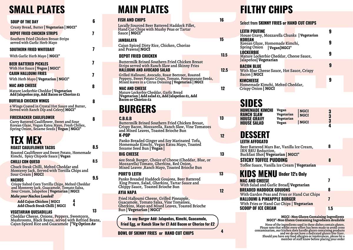 Leith Depot Spring Menu 2026