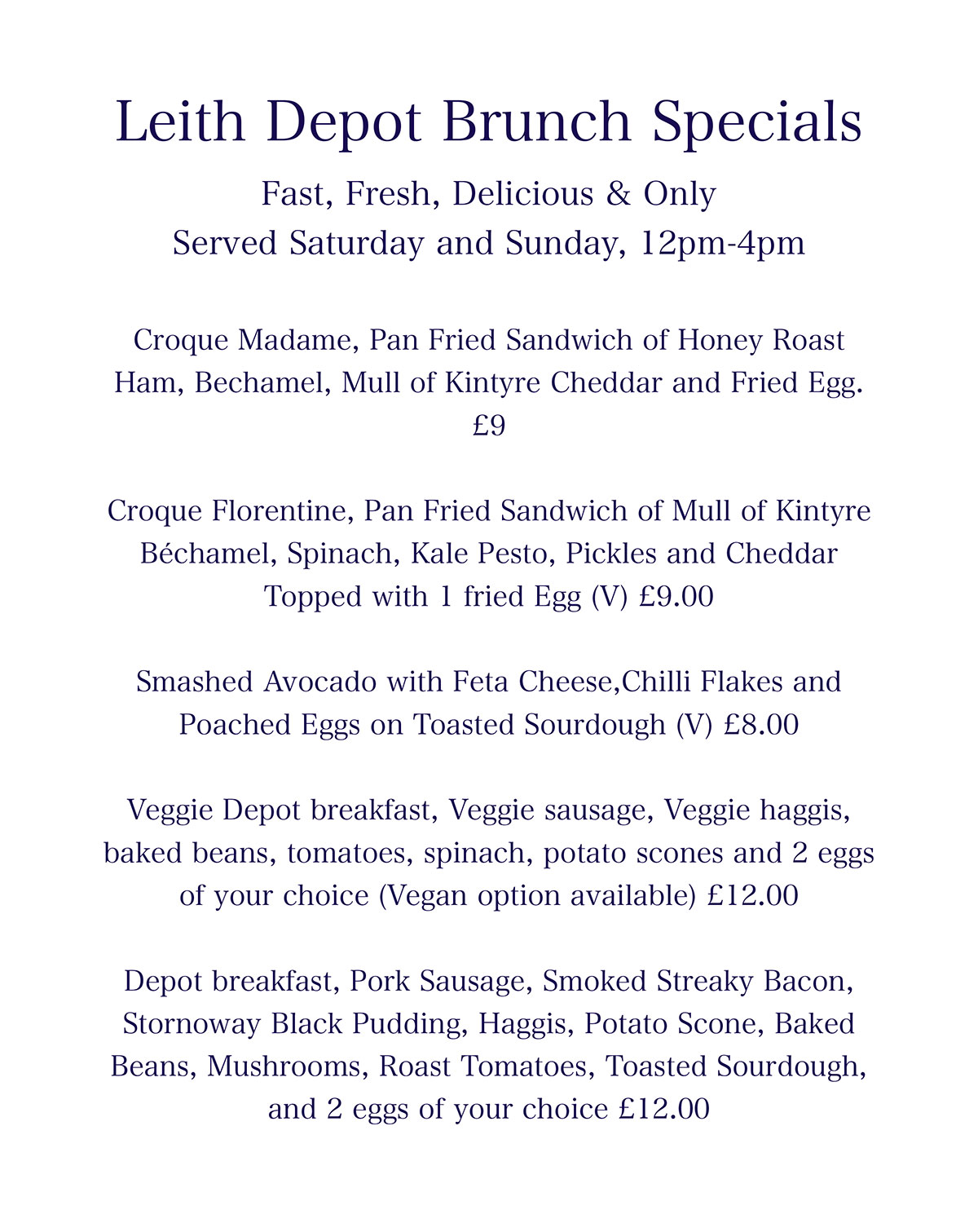 Leith Depot Brunch Menu